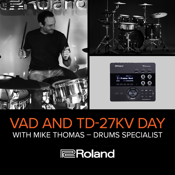 Man playing Roland drumkit