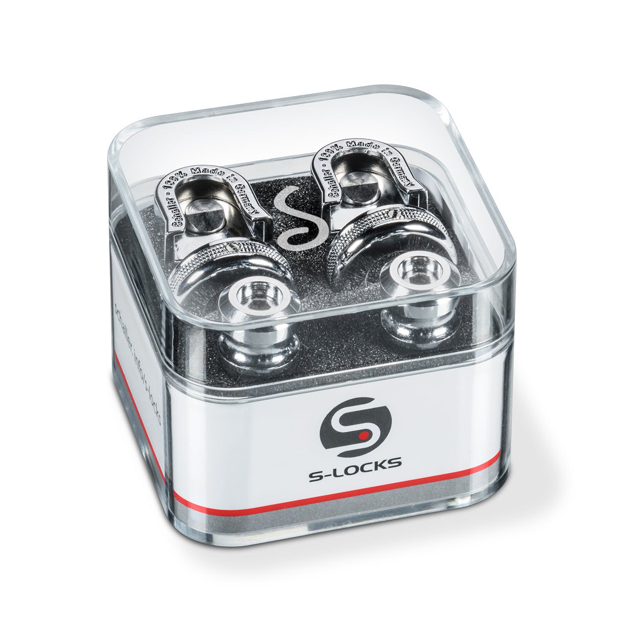 An image of Schaller Guitar Strap Locks, Chrome Plated - Gift for a Guitarist | PMT Online