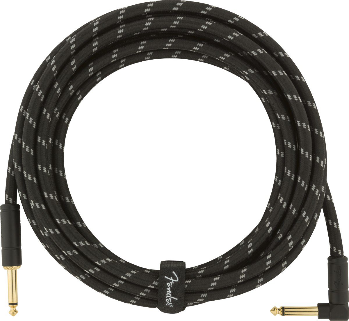 An image of Fender Deluxe Instrument Cable, Straight/Angle, 15ft Black Tweed | PMT Online