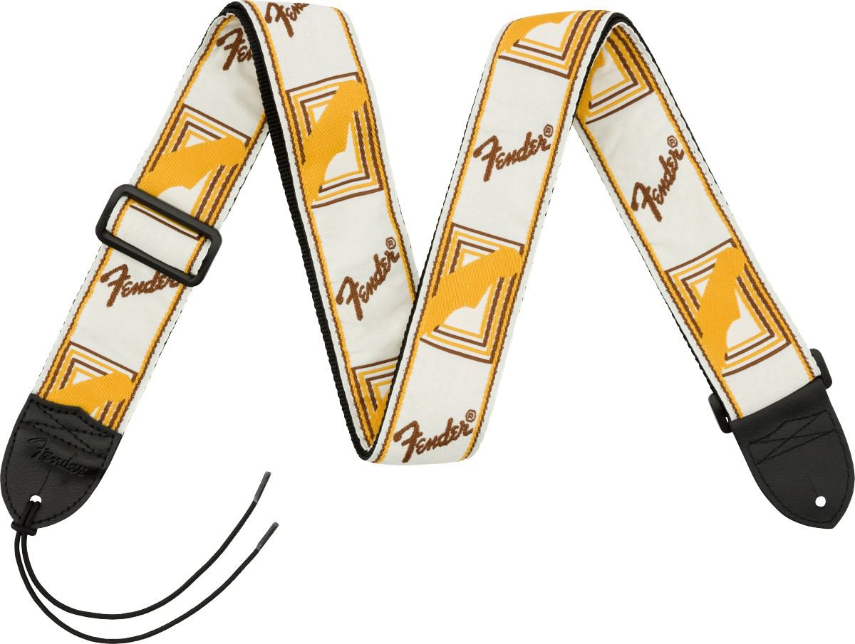 An image of Fender 2" Monogrammed Strap, White/Brown/Yellow | PMT Online