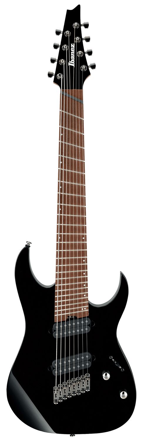 An image of Ibanez RGMS8-BK RG Iron Label 8 String Multi-scale Guitar, Black | PMT Online