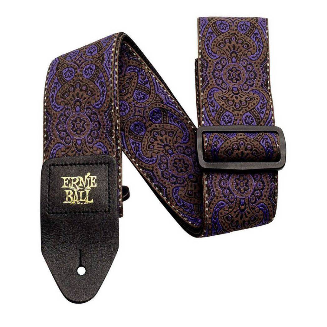An image of Ernie Ball Purple Paisley Jacquard Strap - Gift for a Guitarist | PMT Online