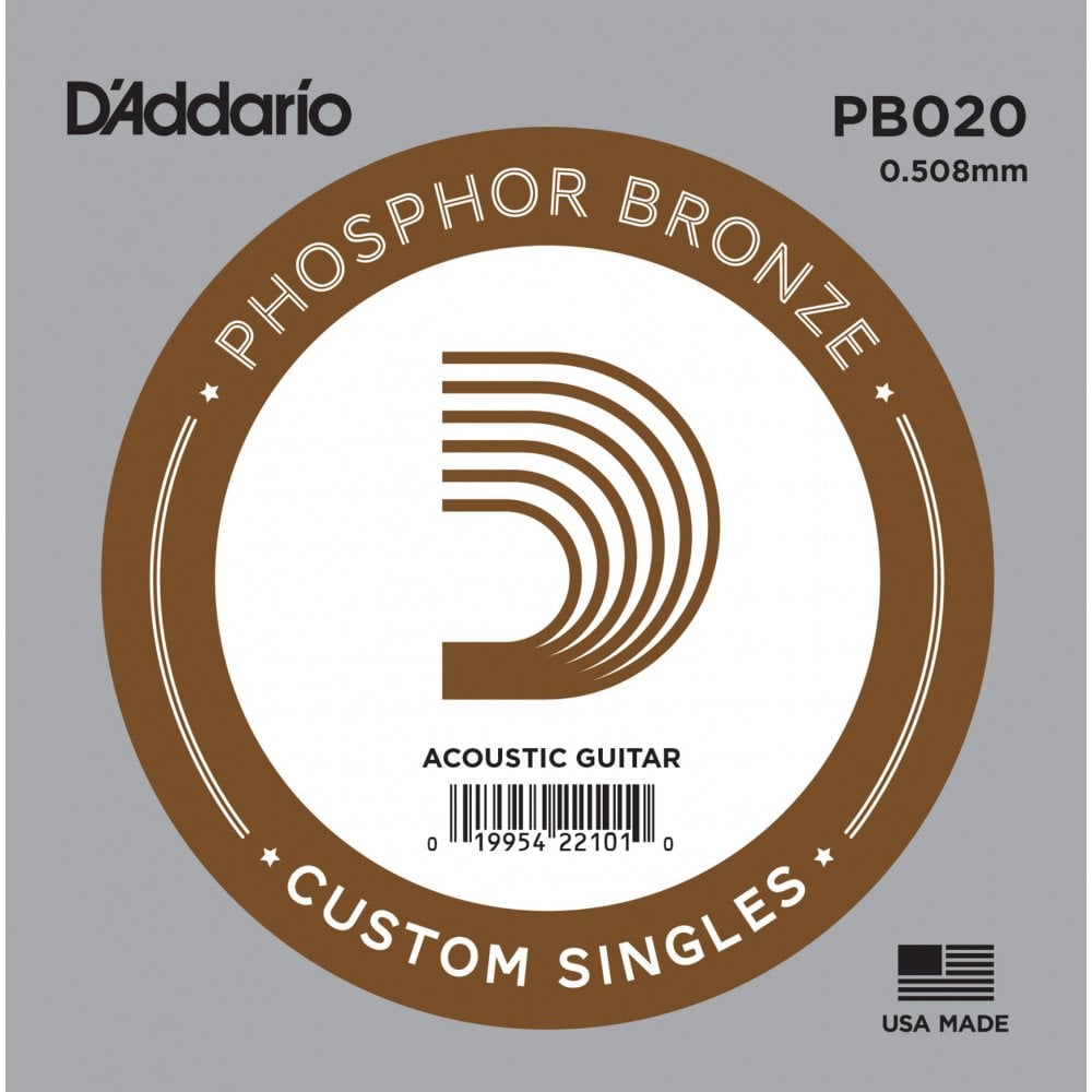An image of D'Addario PB020 Phosphor Bronze Acoustic Guitar Single String .020