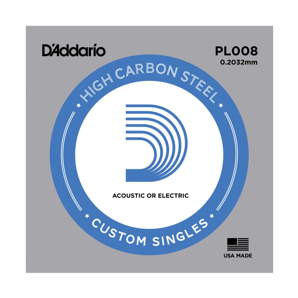 An image of D'Addario High Carbon Plain Steel .008 Single Guitar String | PMT Online