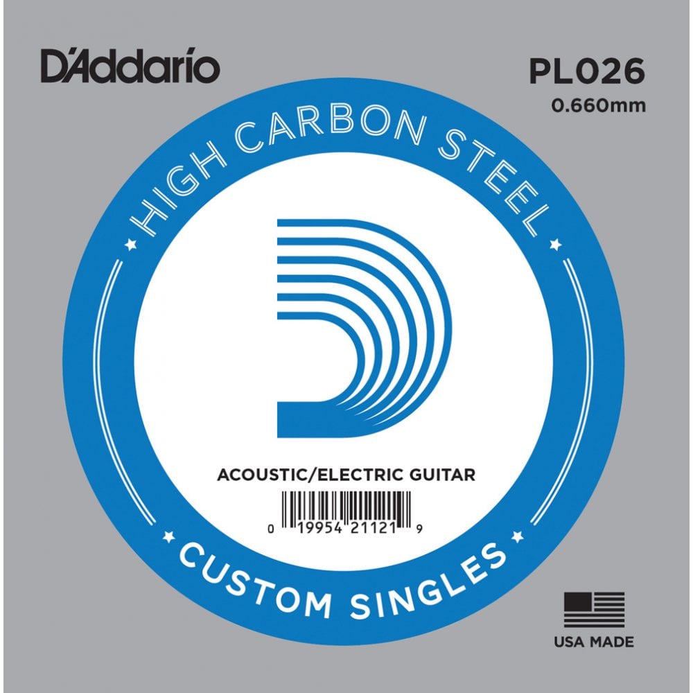 An image of D'Addario High Carbon Plain Steel .026 Single Guitar String | PMT Online