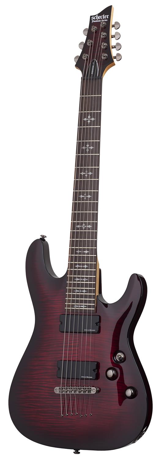 An image of Schecter Demon-7 7-String Electric Guitar, Crimson Red Burst | PMT Online