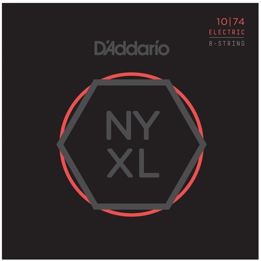 An image of D'Addario NYXL Nickel Wound 8-String 10-74 Electric Guitar Strings, Heavy Bottom...