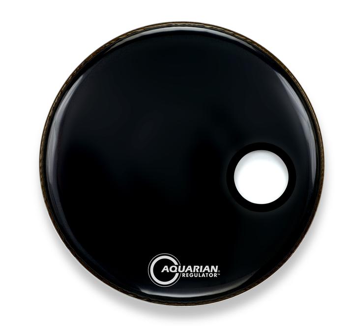 An image of Aquarian 22" Regulator RSM Offset Hole Gloss Black Bass Drumhead | PMT Online