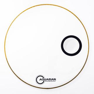 An image of Aquarian 24" Small Offset Port Resonant Gloss White Bass Drumhead | PMT Online