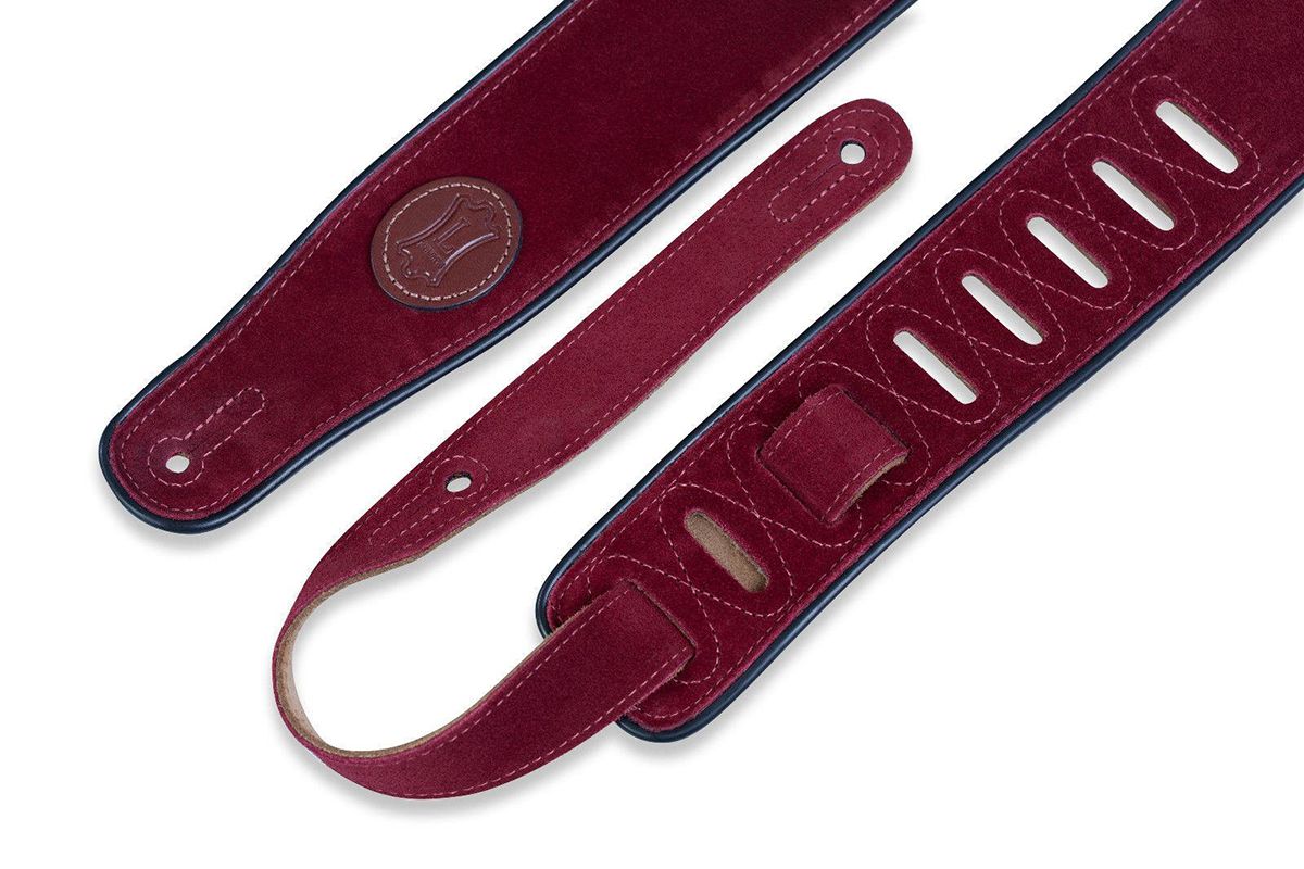 An image of Levy's MSS3 Burgundy Suede Guitar Strap - Gift for a Guitarist | PMT Online