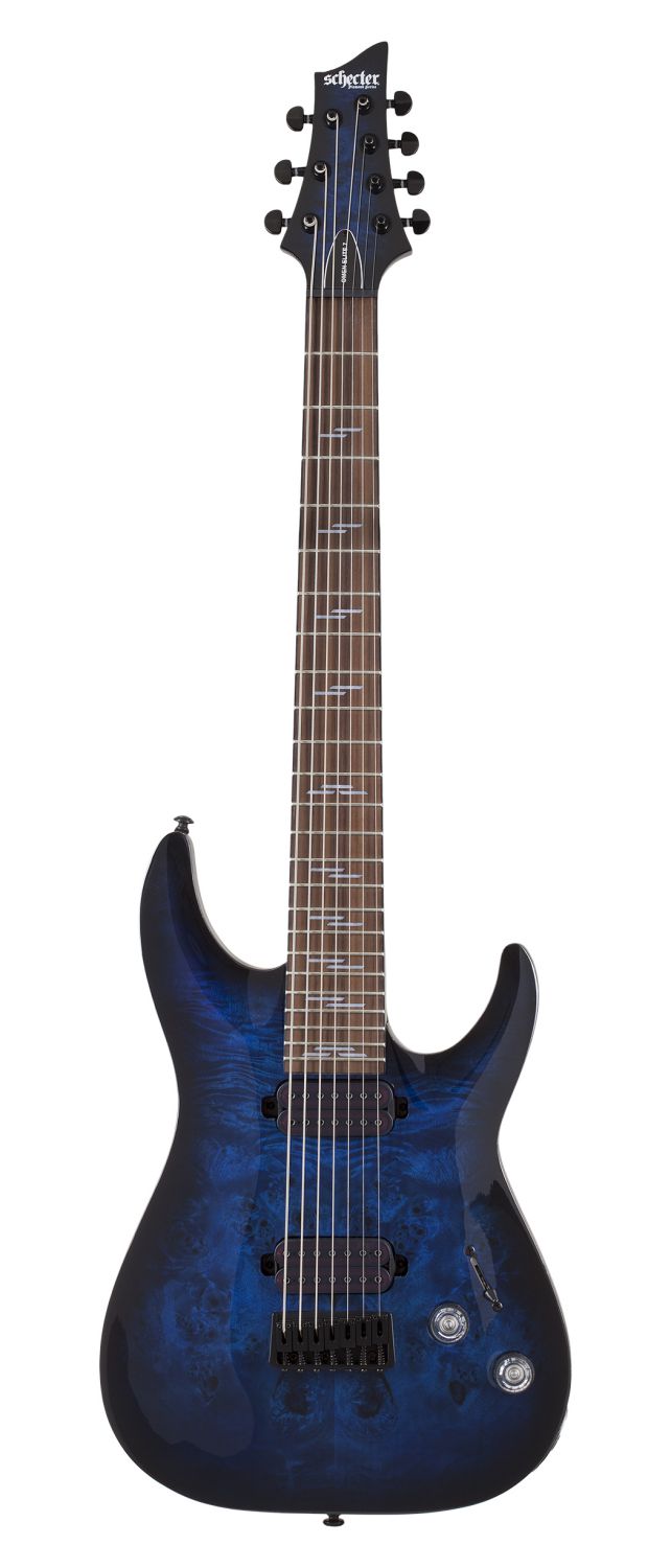 An image of Schecter Omen Elite-7 7-String Guitar, See-Thru Blue Burst | PMT Online