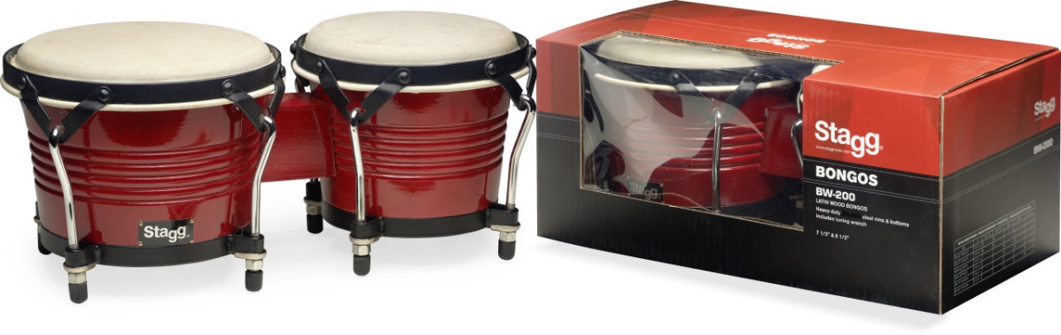 An image of Stagg 7.5" and 6.5" Latin Wood Bongos, Wild Cherry | PMT Online