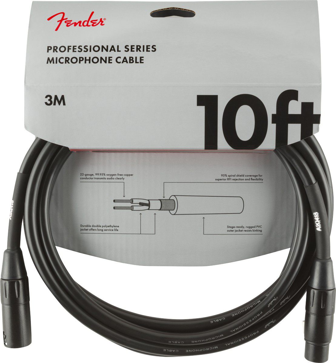 An image of Fender Professional Series Microphone Cable, 10ft, Black | PMT Online