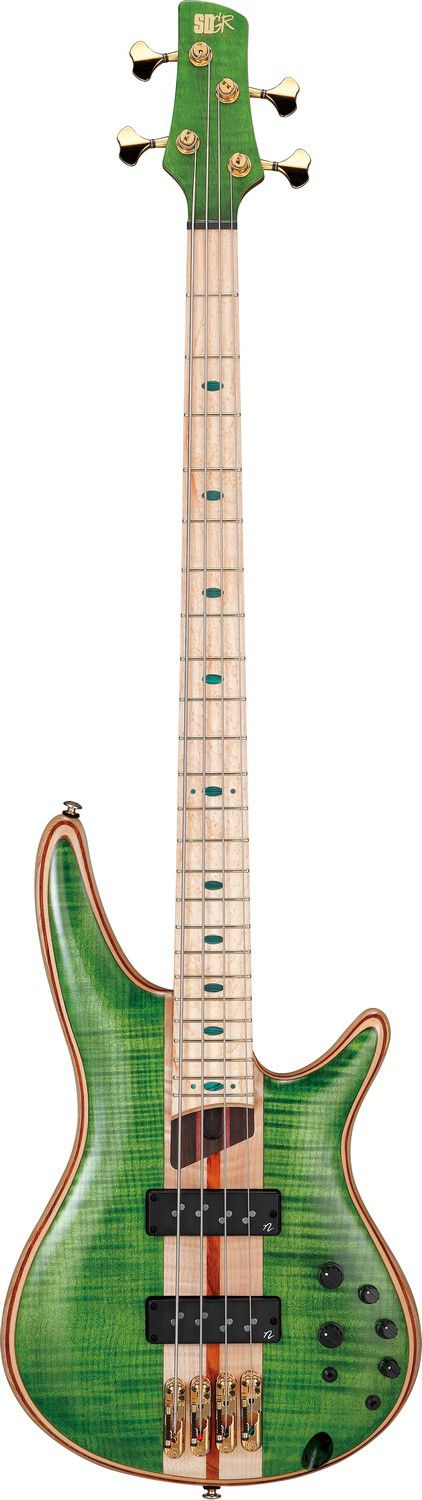 An image of Ibanez Sr4fmdx Electric Bass Guitar With Bag, Emerald Green Low Gloss