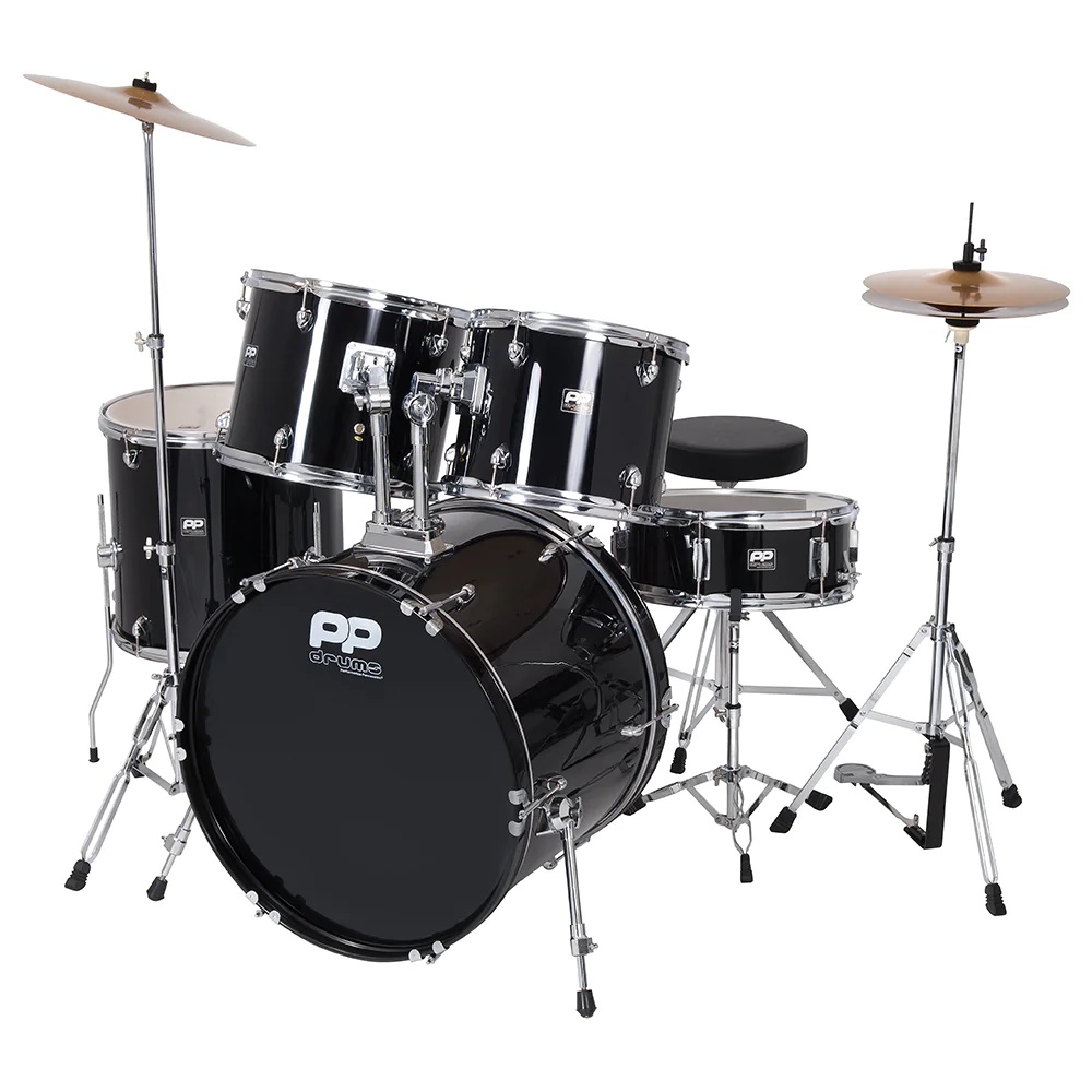An image of PP Drums Full Size 5 Piece Drum Kit Black | PMT Online
