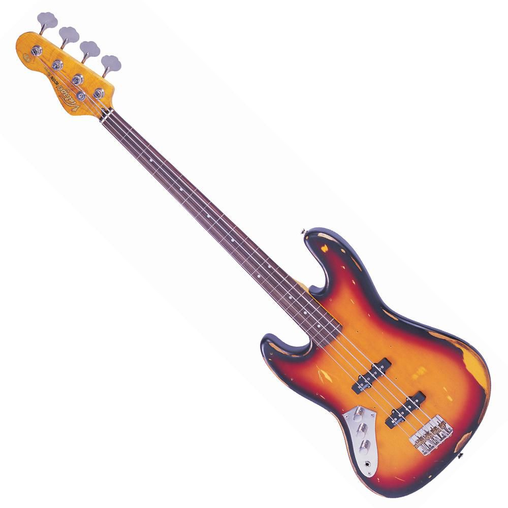 An image of Vintage Icon Fretless Bass- Sunburst- L/H | PMT Online