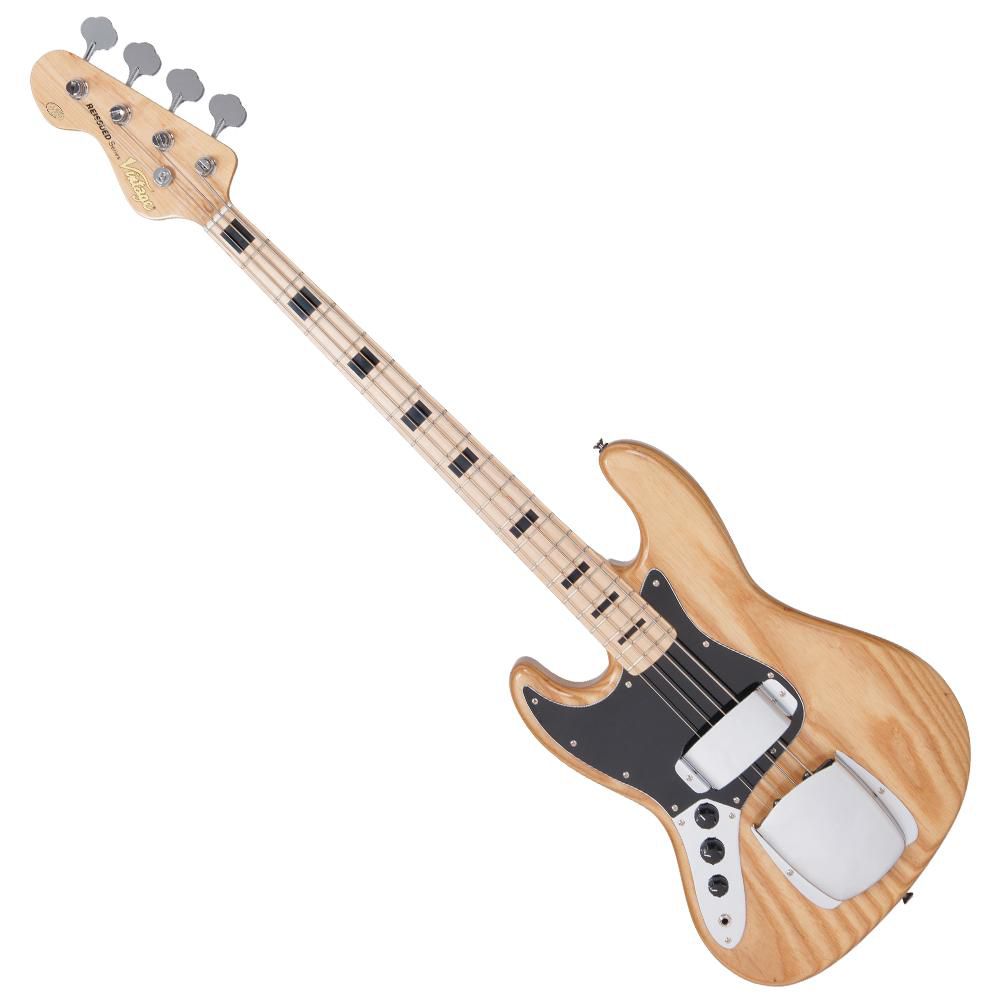 An image of Vintage Vj74 Left Hand Bass - Maple Board - Natural Ash Body | PMT Online