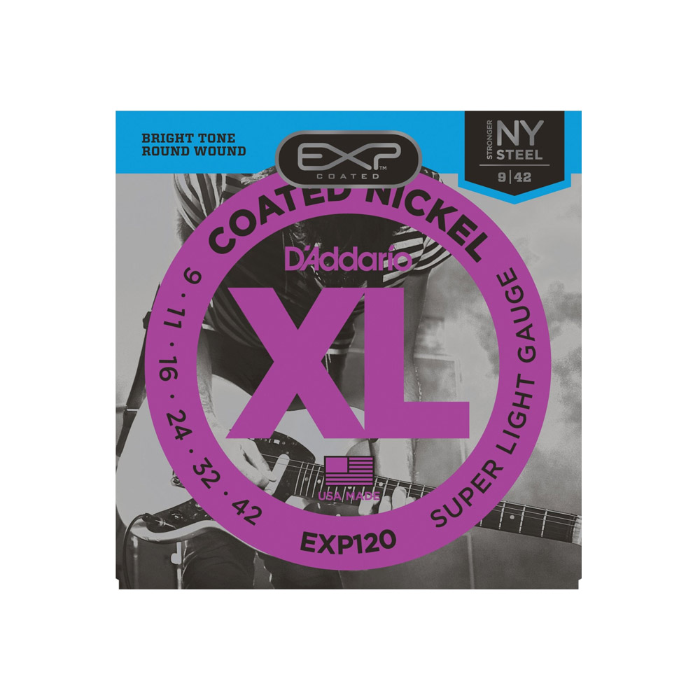 An image of DAddario EXP120 Coated Electric Guitar Strings, Super Light, 9-42 | PMT Online