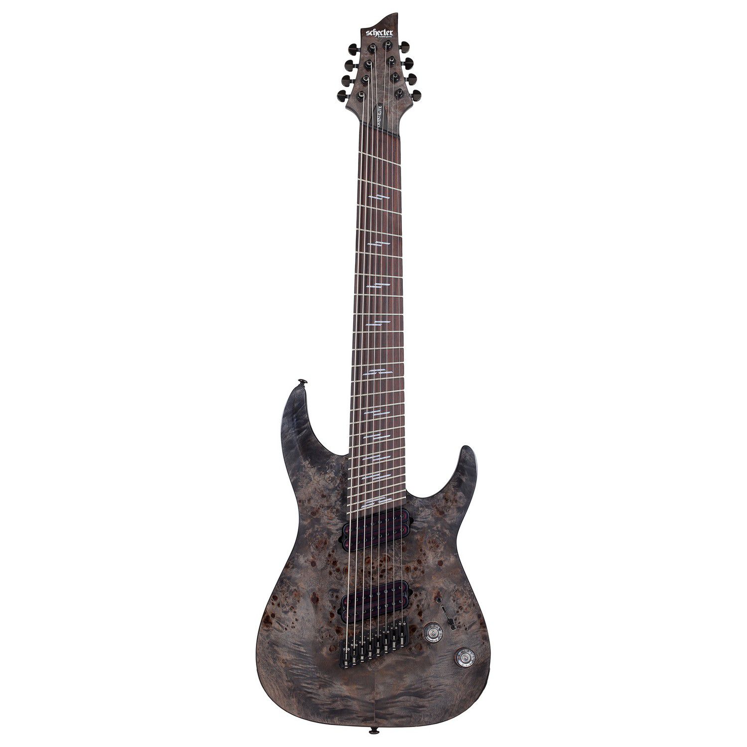 An image of Schecter Omen Elite-8 Multiscale Guitar, Charcoal | PMT Online
