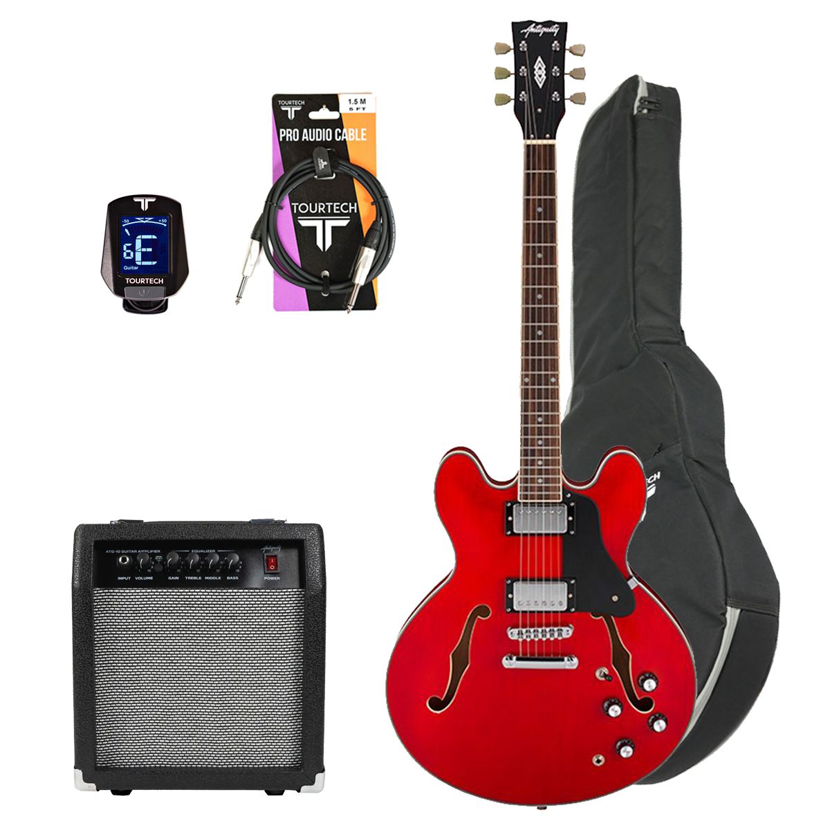 An image of Antiquity AQ35 Beginner Electric Guitar Pack, Cherry Red | PMT Online