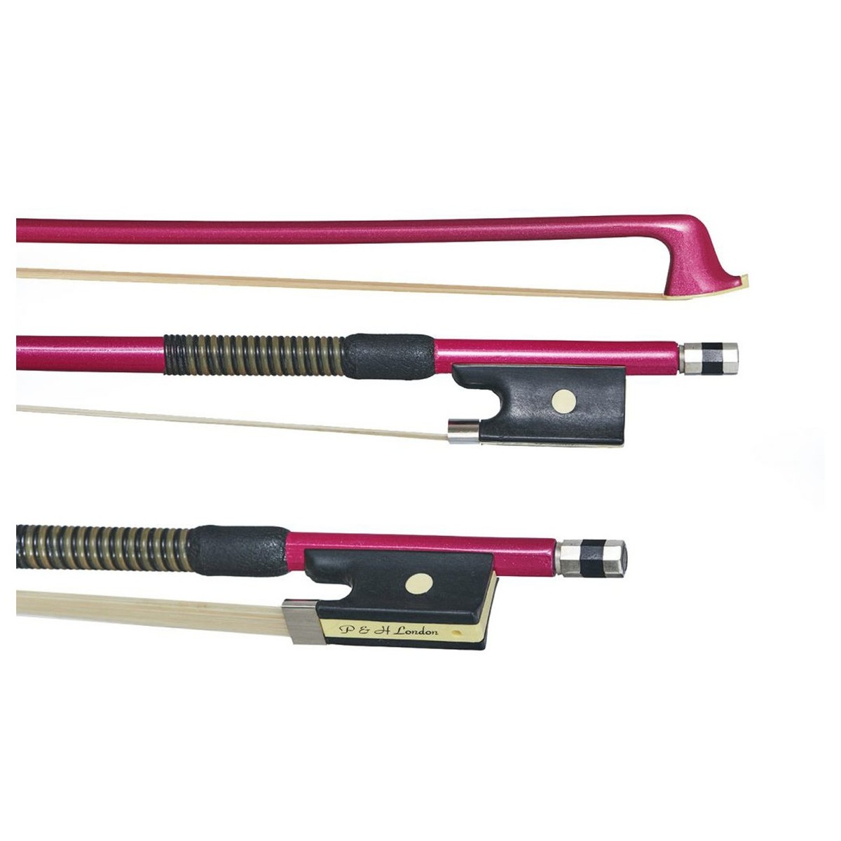 An image of P & H Violin Bow Pink Fibreglass Natural Hair 4/4 | PMT Online