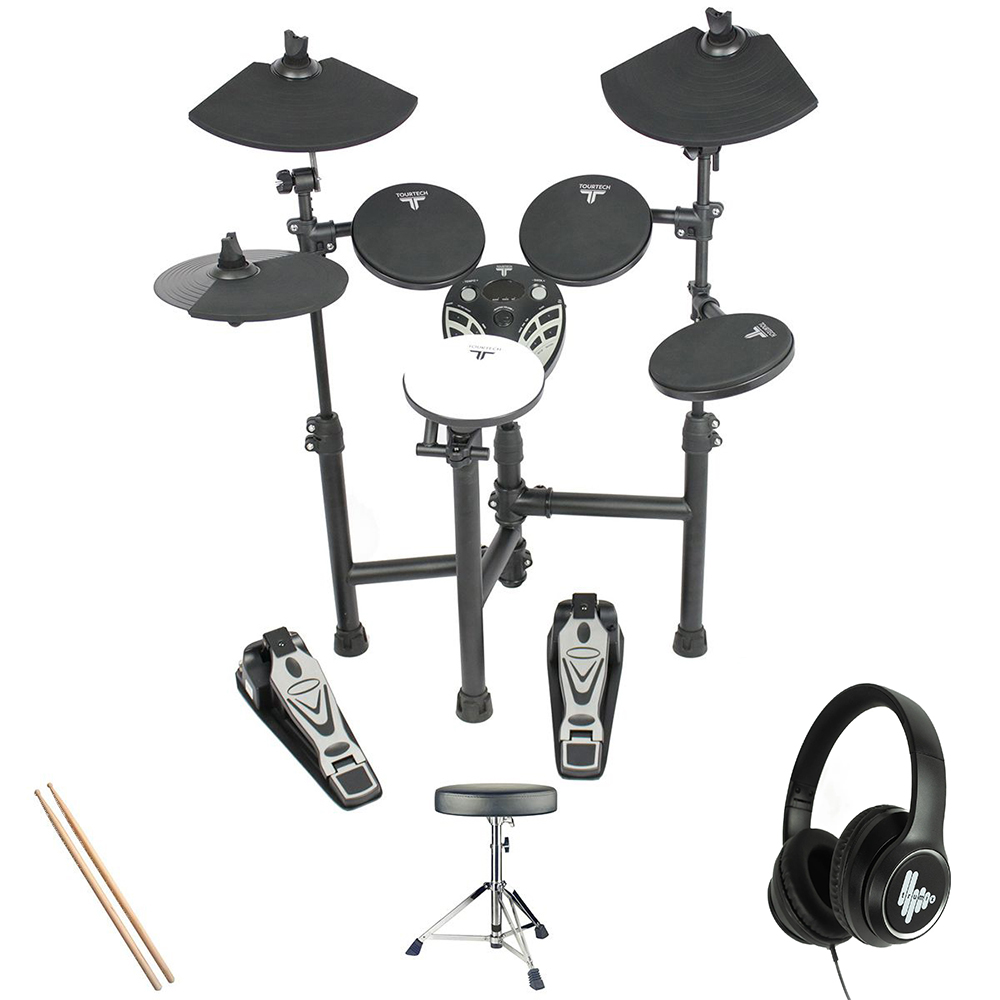 An image of TourTech TT-12S Electronic Drum Kit Headphone Bundle - Starter Electronic Drum S...