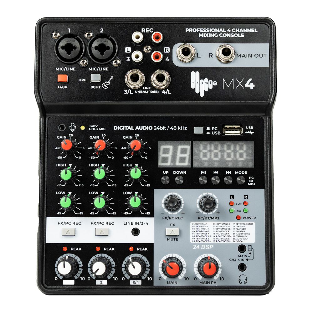An image of Trumix Tm-usb-mx4 4 Channel Usb Mixer With Bluetooth - Budget Mixing Desk - Budg...