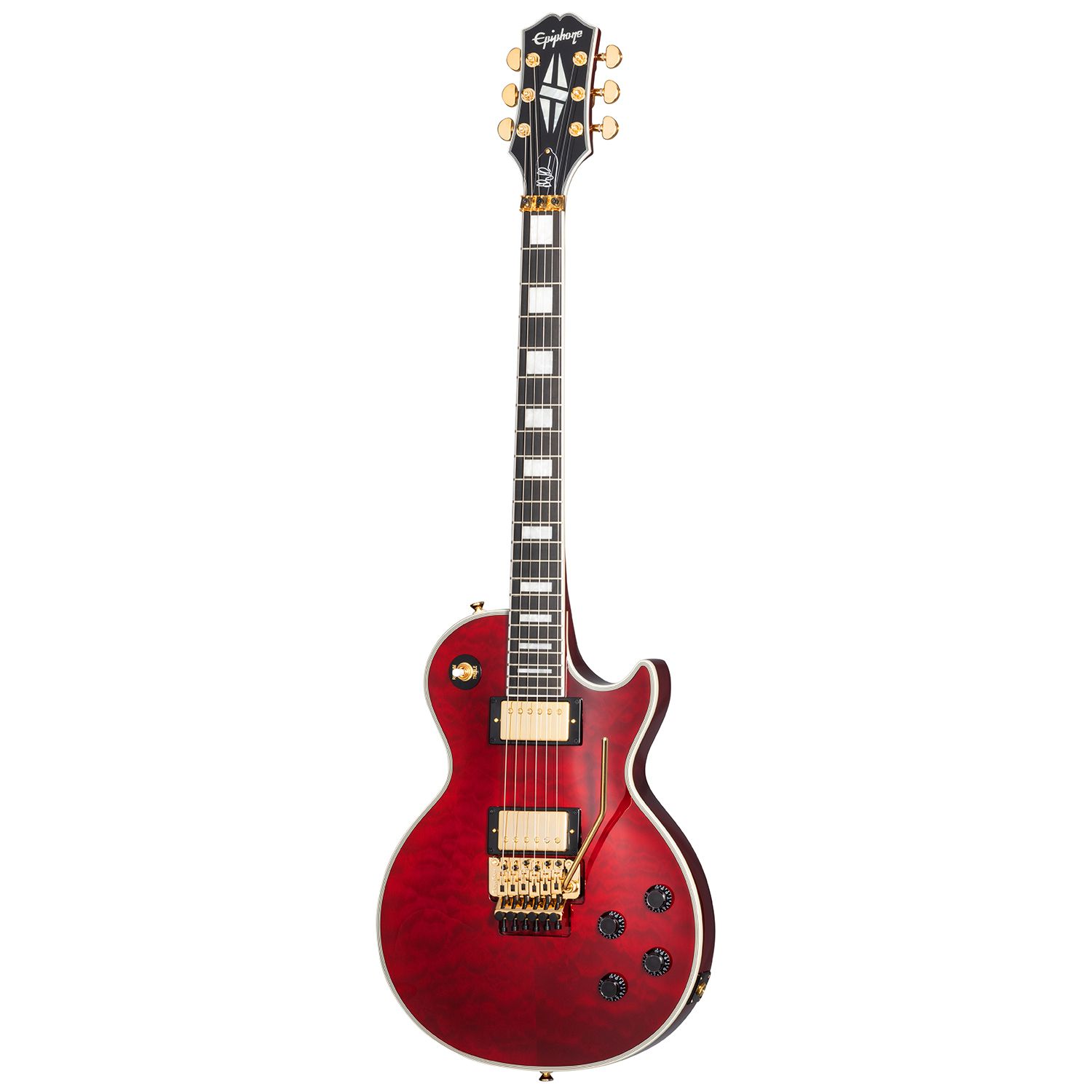 An image of Epiphone Alex Lifeson Les Paul Custom Axcess Quilt, Ruby | PMT Online