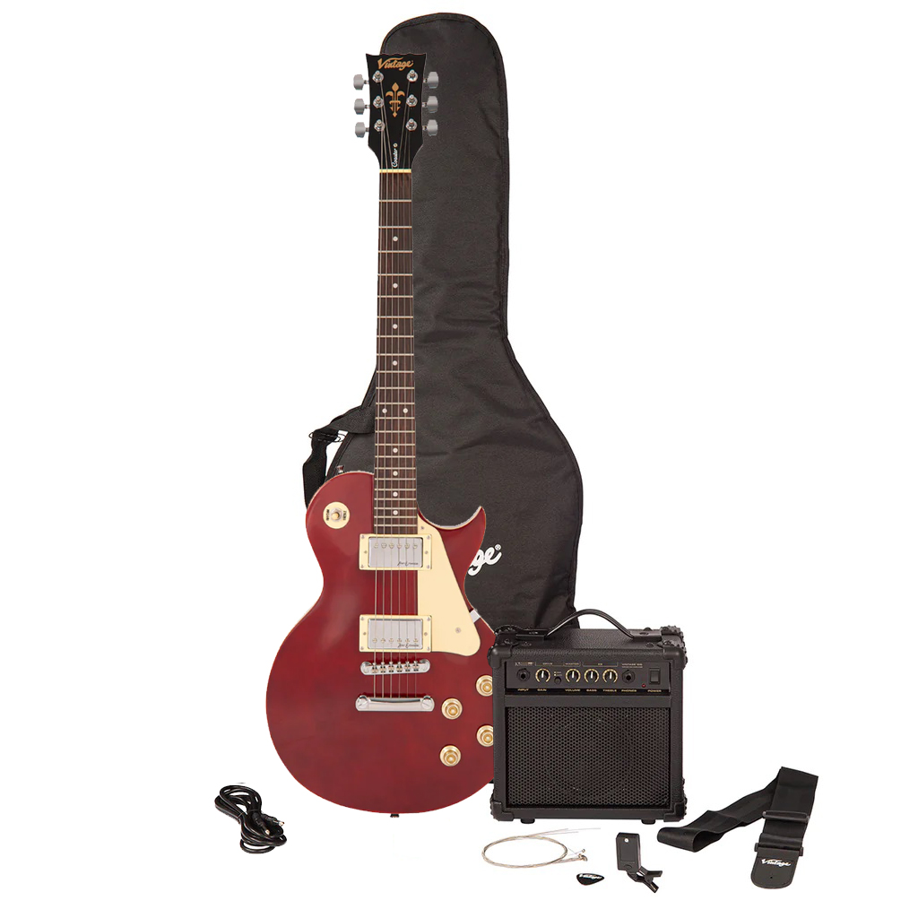 An image of Vintage V10 Coaster Electric Guitar Starter Pack, Wine Red | PMT Online