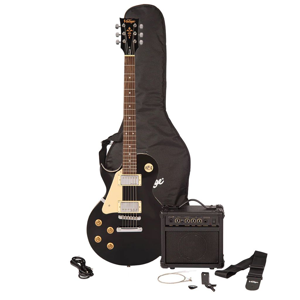 An image of Vintage V10 Coaster LH Guitar Starter Pack, Boulevard Black | PMT Online