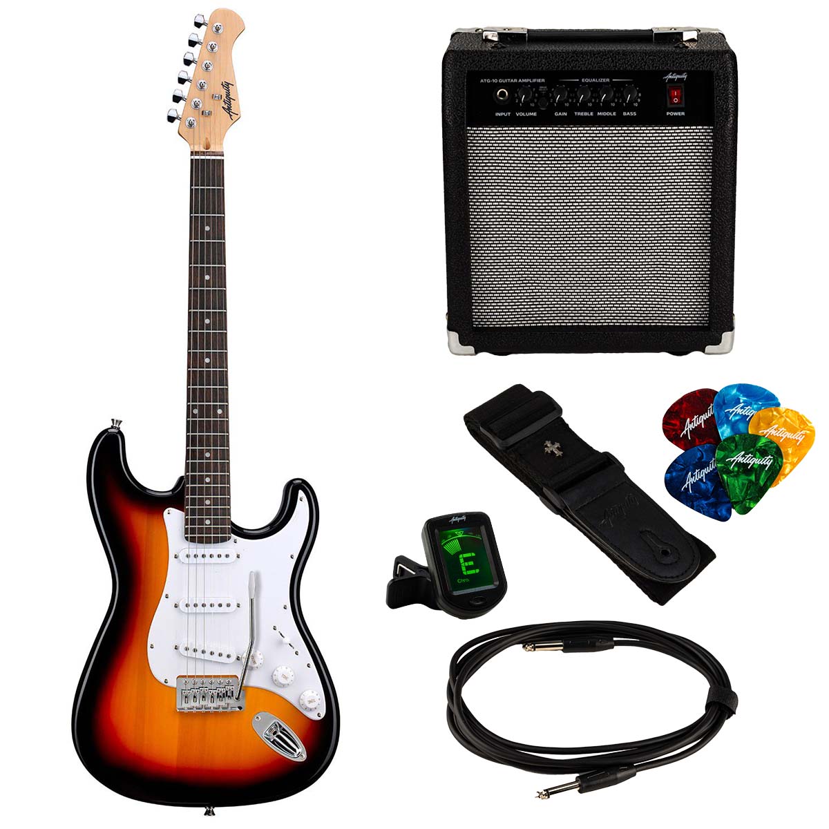 An image of Antiquity ST1 Beginner Electric Guitar Package - Sunburst - Electric Guitar Star...