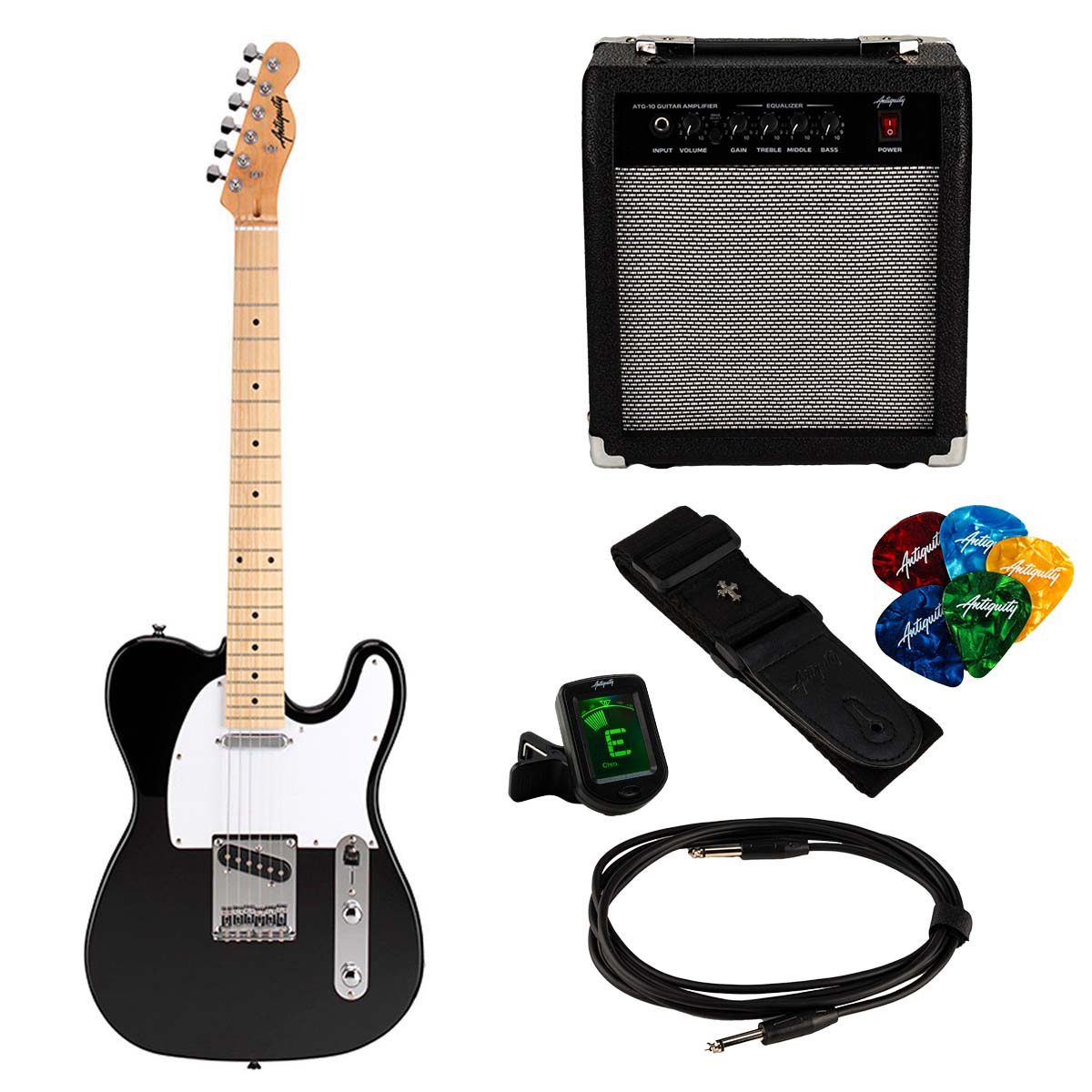 An image of Antiquity TL1 Beginner Electric Guitar Package - Black - Electric Guitar Starter...