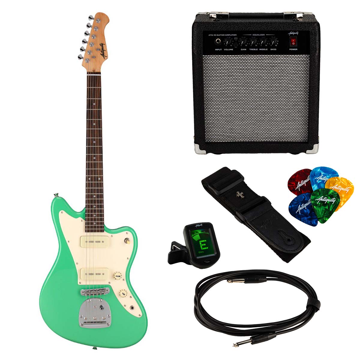 An image of Antiquity JZ Beginner Electric Guitar Package, Surf Green | PMT Online