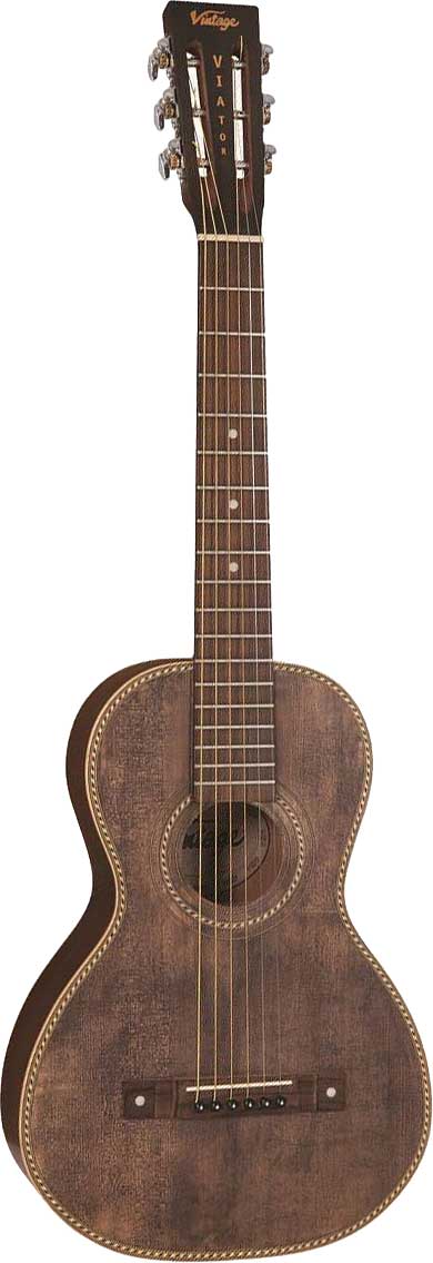 An image of Vintage Paul Brett Viator Electro Acoustic Travel Guitar Antiqued
