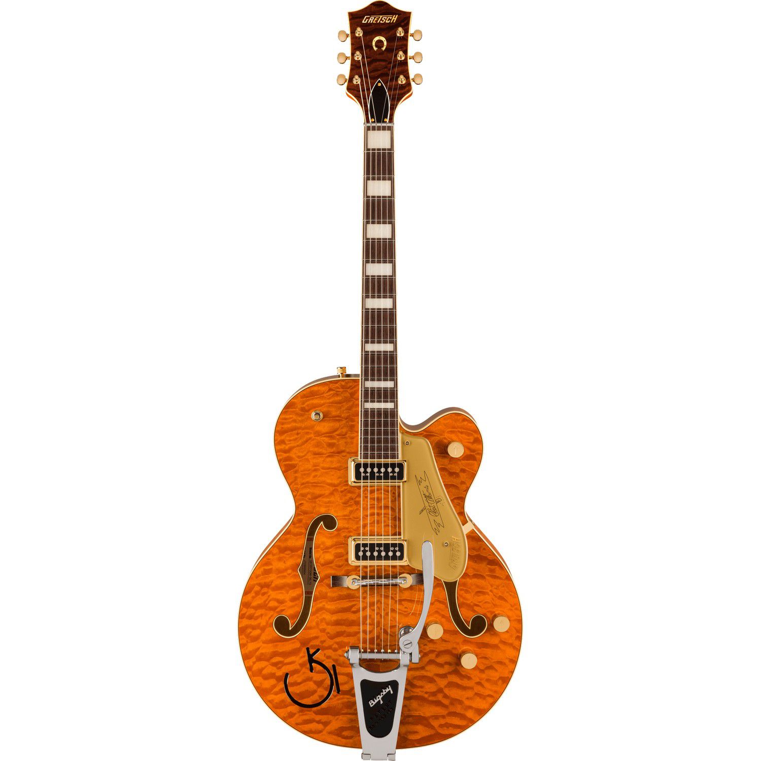 An image of Gretsch Ltd Edition G6120TGQM-56 Chet Electric Guitar, Roundup Orange Stain | PM...