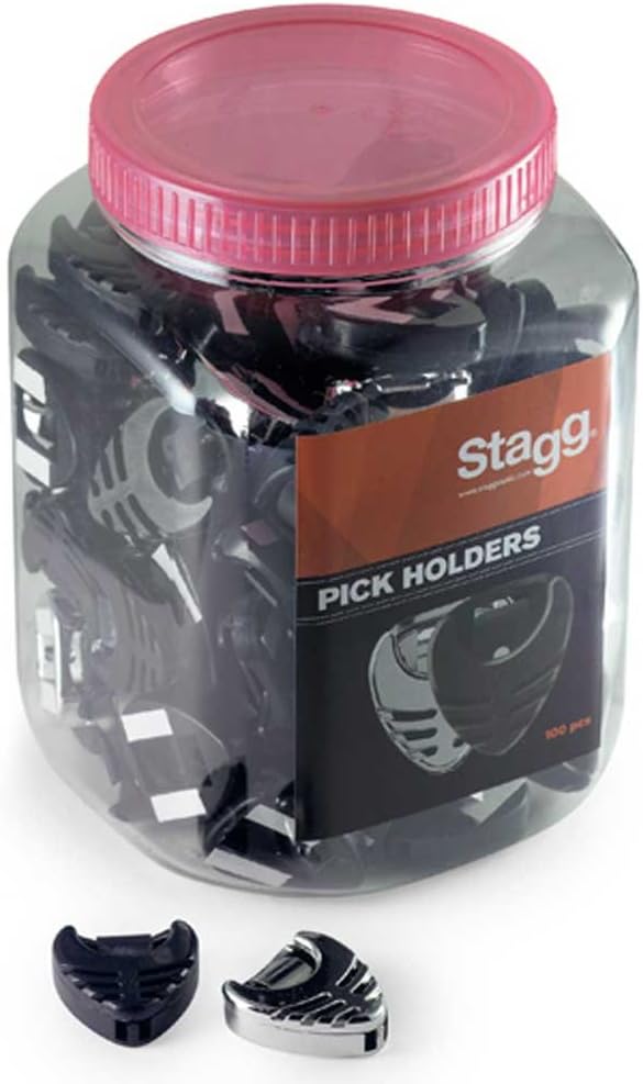 An image of Stagg PHB-100 BK/CR Box of 100 pick Holders Black & Chrome | PMT Online