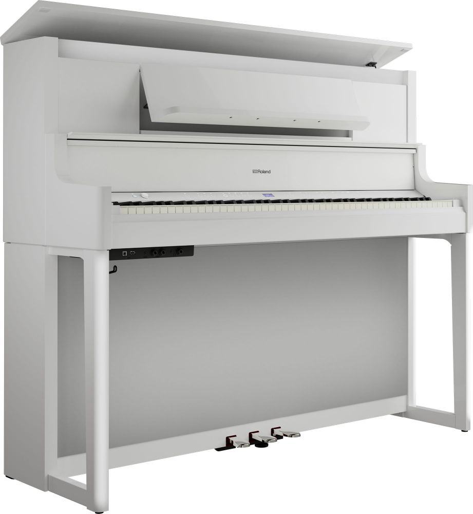 An image of Roland LX-9-PW Luxury Upright Piano Polished White | PMT Online