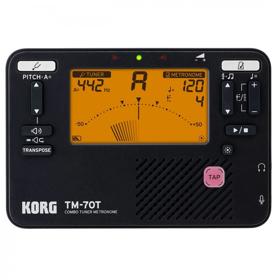 An image of Korg TM-70T-BK Digital Tuner and Metronome - Black | PMT Online
