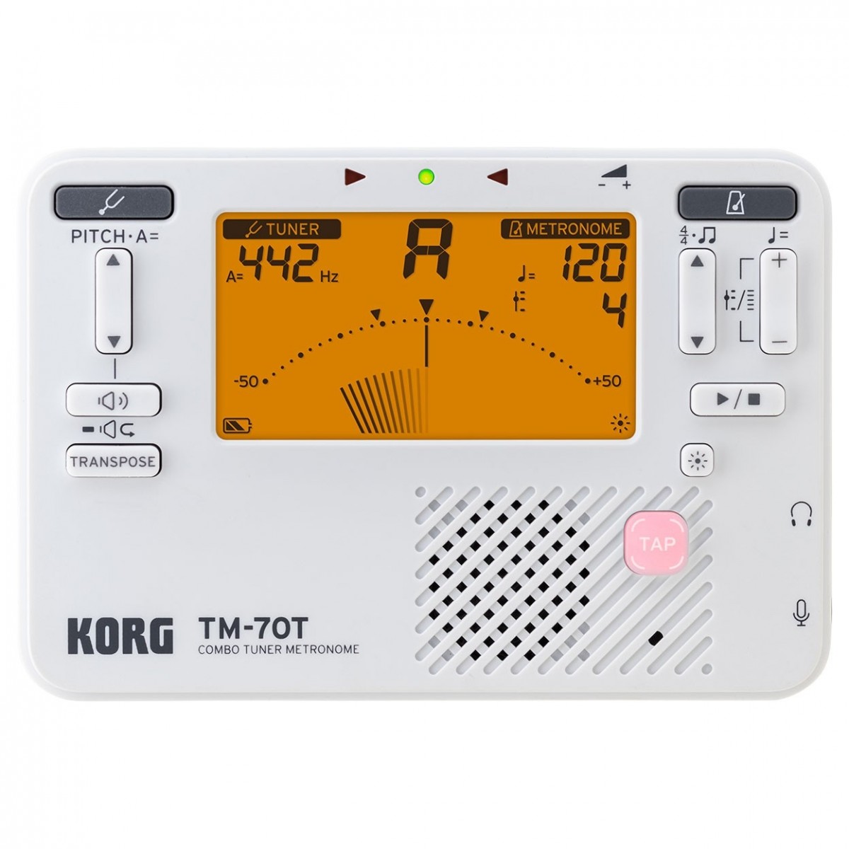 An image of Korg TM-70T-WH Digital Tuner and Metronome - White | PMT Online