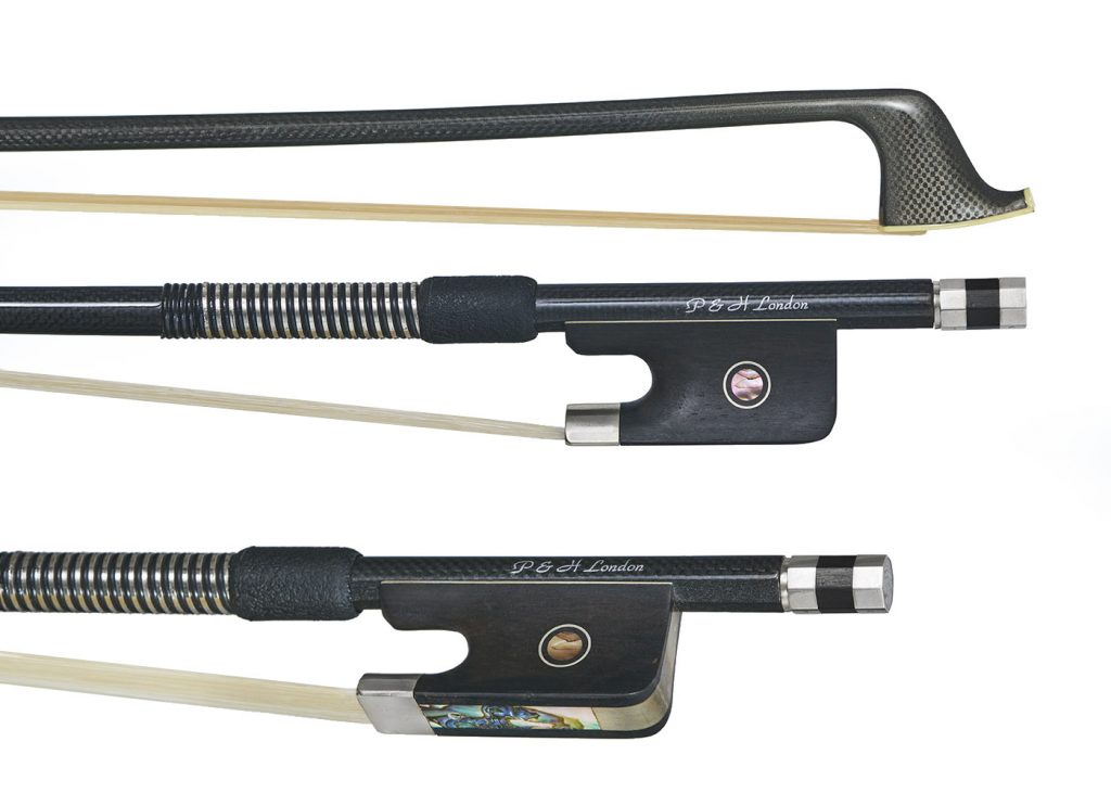 An image of P&H Cello Bow Carbon Composite Ebony Frog 4/4