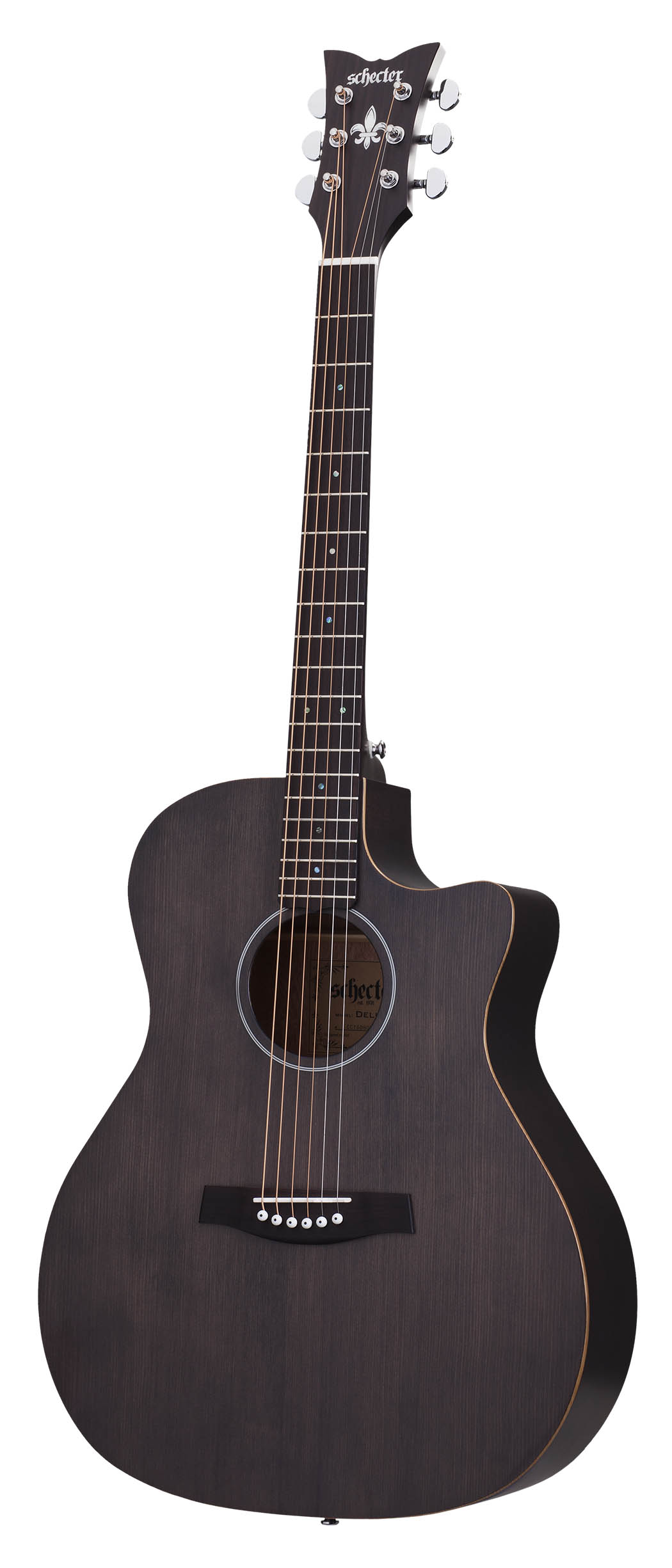 An image of Schecter Deluxe Acoustic in Satin See Thru Black