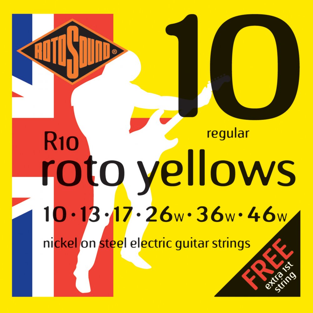 An image of Rotosound R10 Roto Yellows Electric Guitar Strings 10-46 - Gift for a Guitarist ...