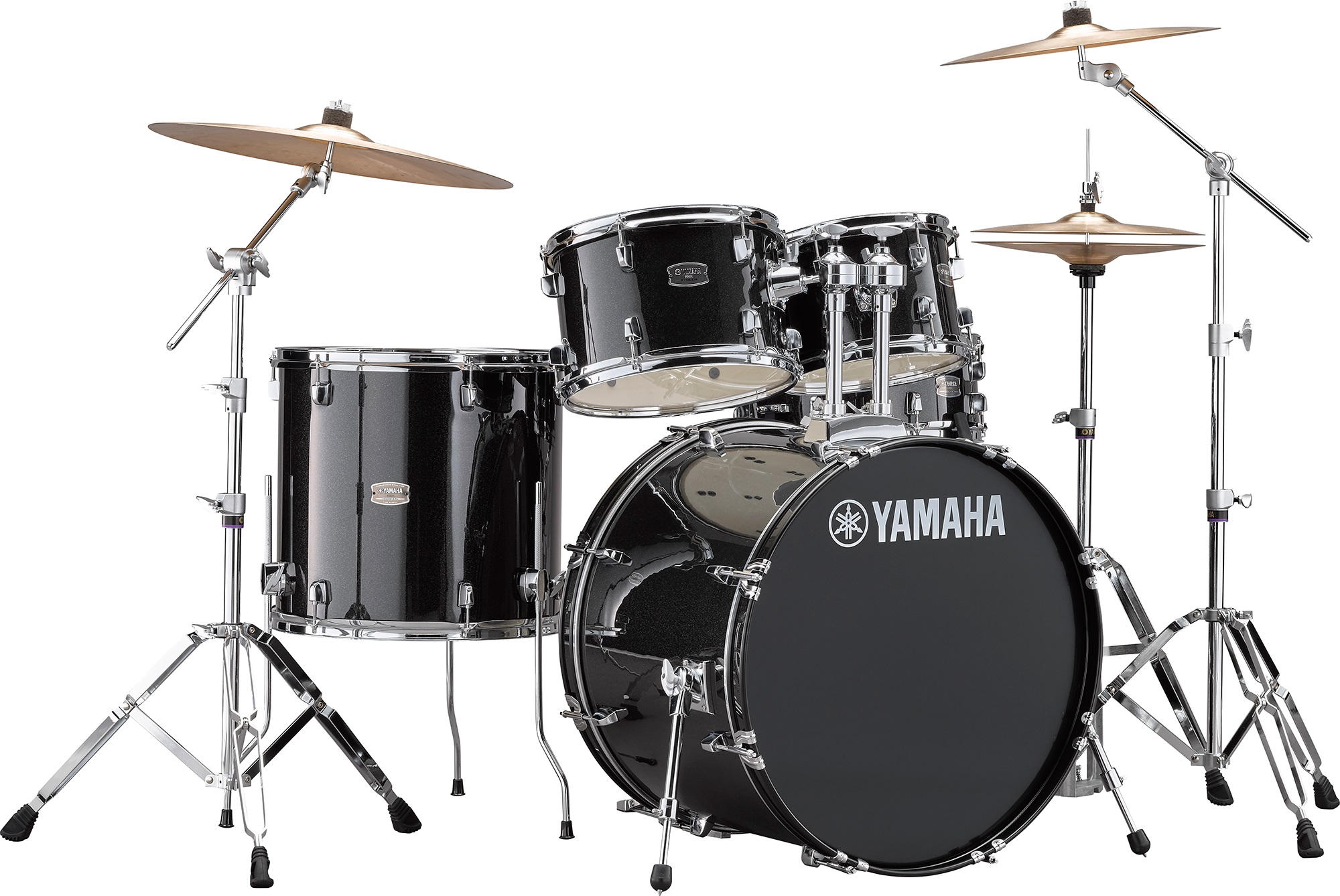 An image of Yamaha Rydeen 22" Drum Kit with Hardware and Cymbals in Black Sparkle | PMT Onli...