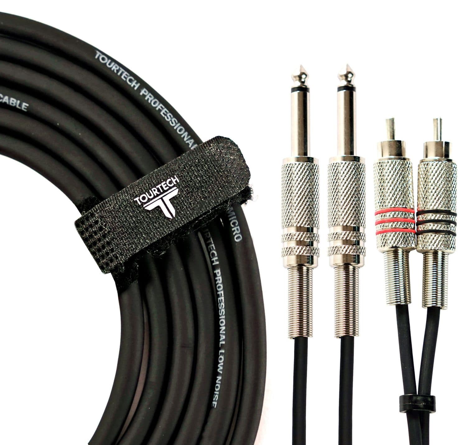 An image of TOURTECH Stereo RCA Phono to Dual Mono Jack Cable, 60cm - Gift for a Musician | ...