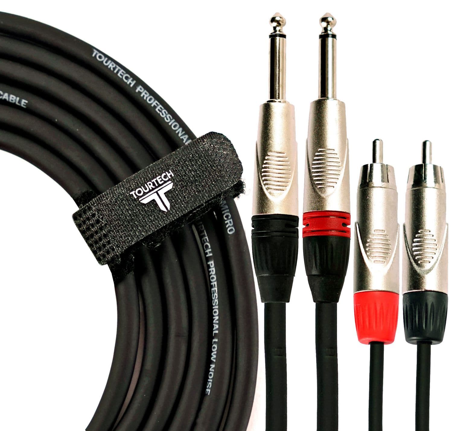 An image of TOURTECH Dual RCA Phono to Dual Mono 1/4 Jack Cable, 3m - Gift for a Musician | ...