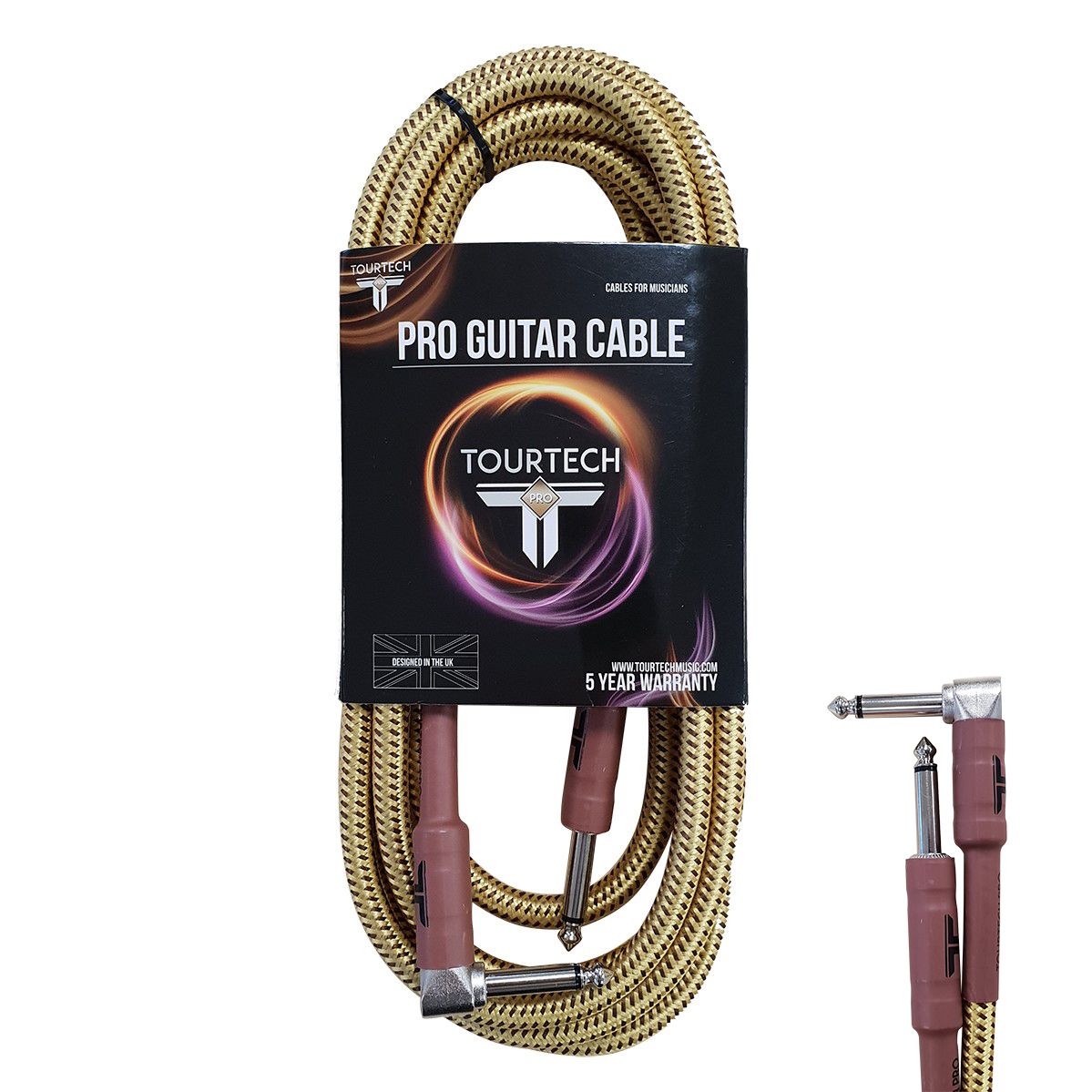 An image of TOURTECH Pro Angled Guitar Cable, 3m, Tweed - Gift for a Guitarist | PMT Online