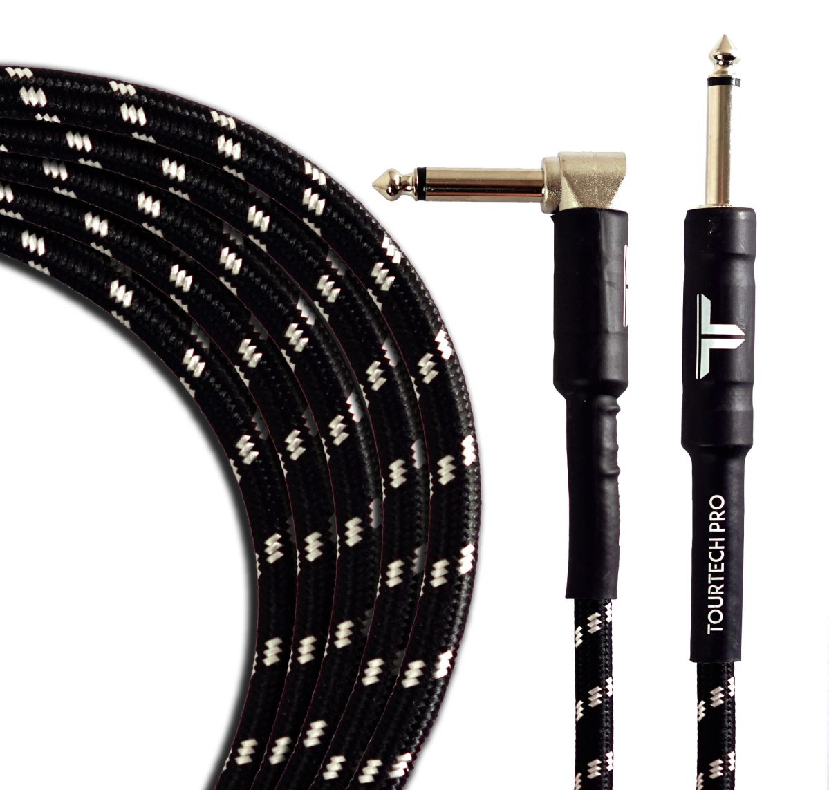 An image of TOURTECH Pro Angled Guitar Cable, 3m, Black & Grey - Gift for a Guitarist | PMT ...