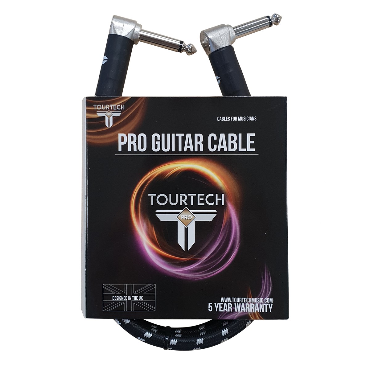 An image of TOURTECH Pro Angled Patch Cable, 60cm, Black & Grey - Gift for a Guitarist