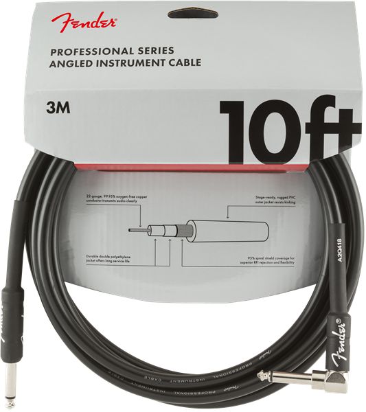 An image of Fender Professional Instrument Cable Straight-Angle, 10ft, Black | PMT Online