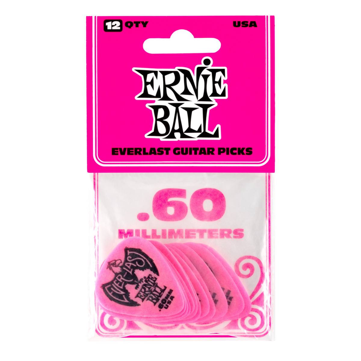 An image of Ernie Ball Everlast 0.60mm Guitar Picks Pink (Pack of 12) - Gift for a Guitarist